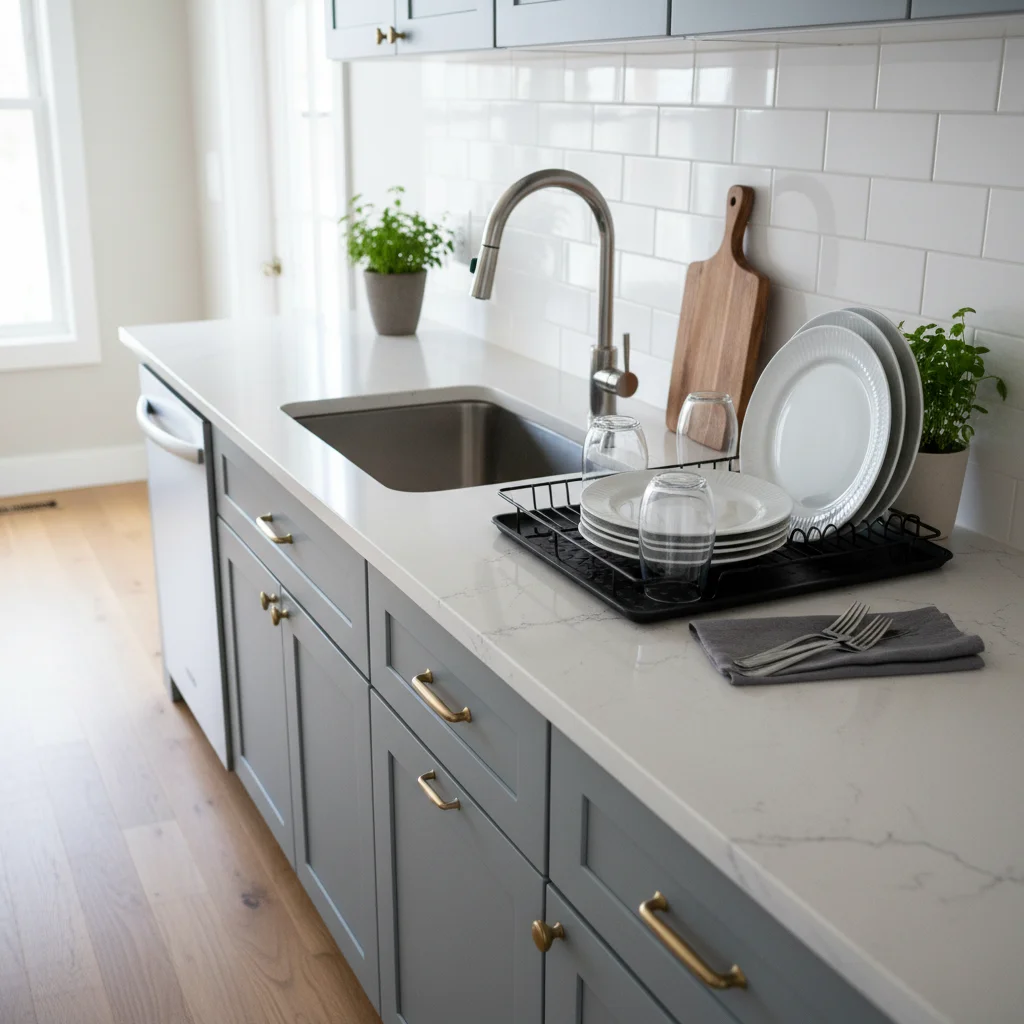 Original clean kitchen counter before raccoon prank