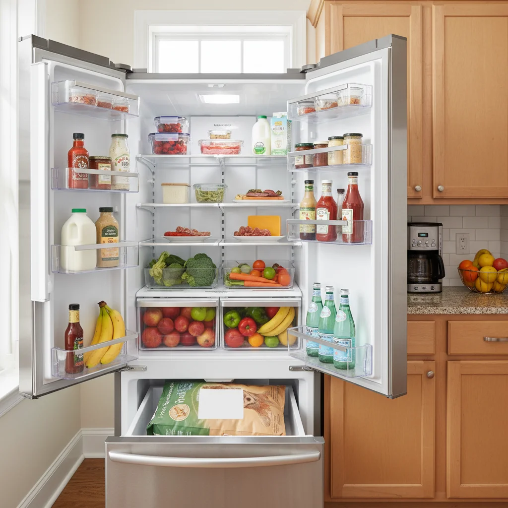 Original open fridge before raccoon prank