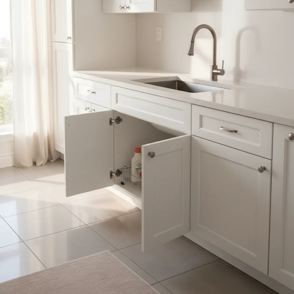 Empty kitchen before repairman prank