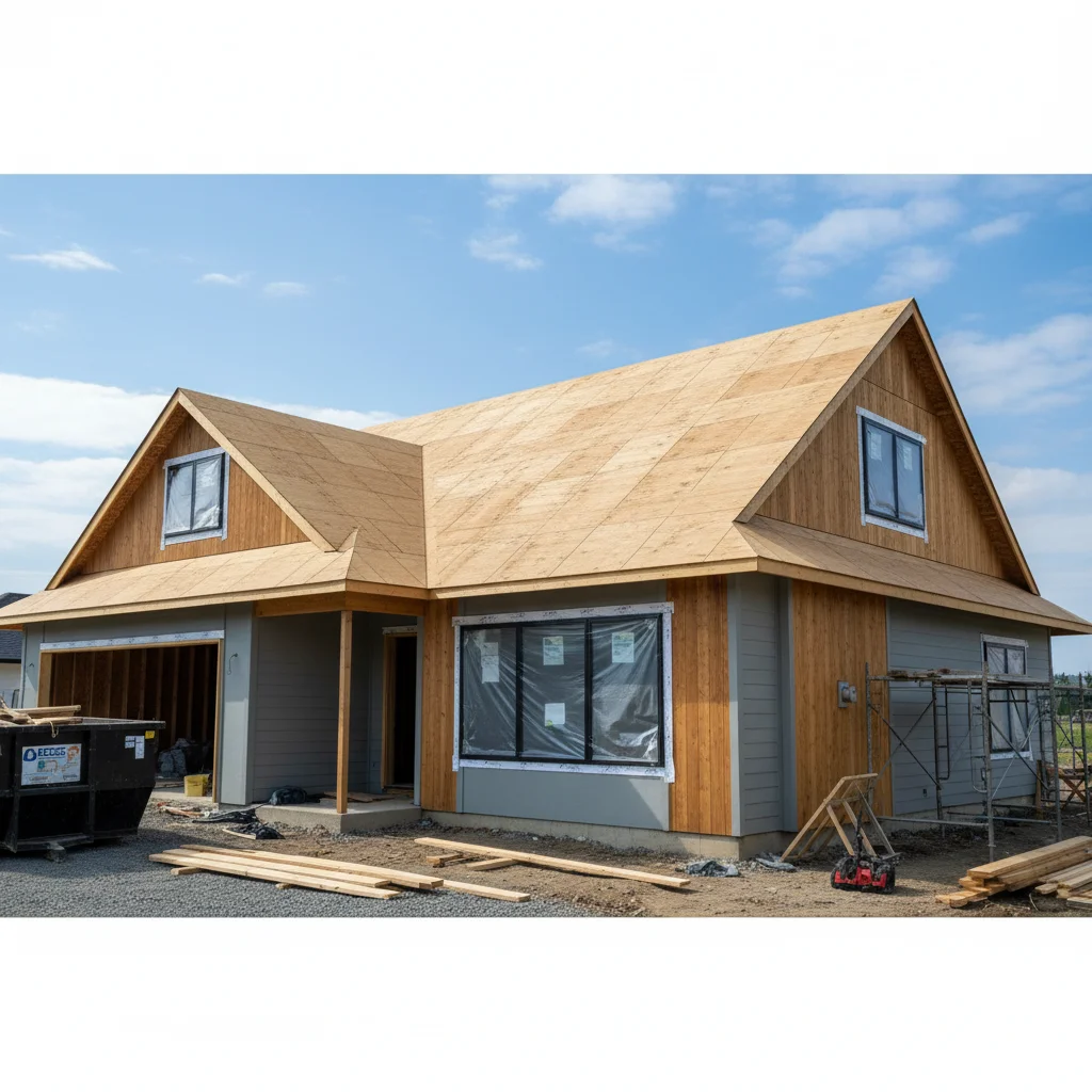 Dated house with badly worn tan asphalt shingles needing replacement
