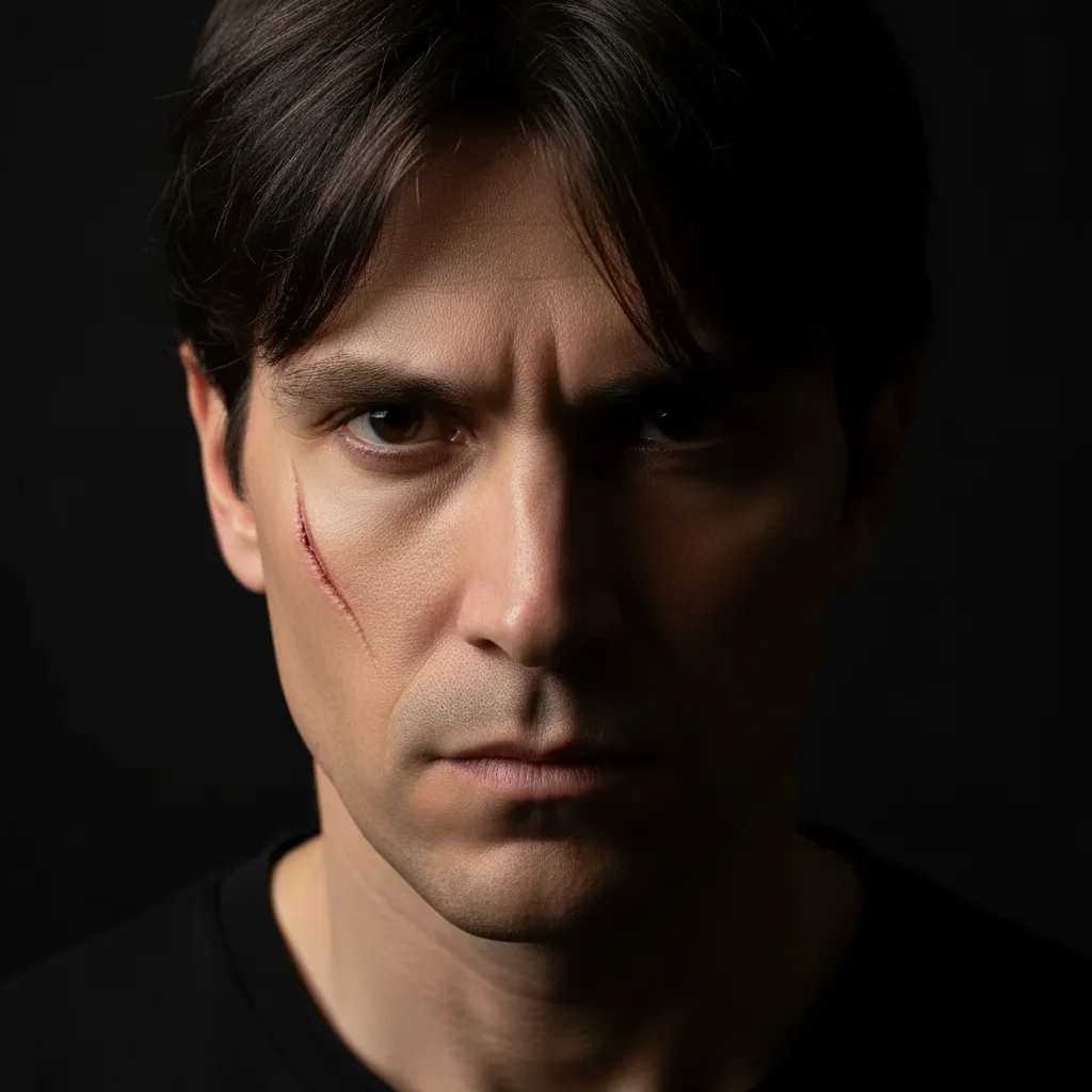 Portrait with dramatic eye scar for villain cosplay