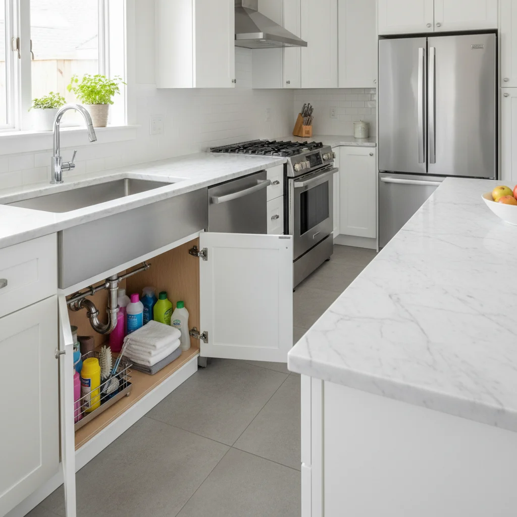 Empty kitchen before plumber prank
