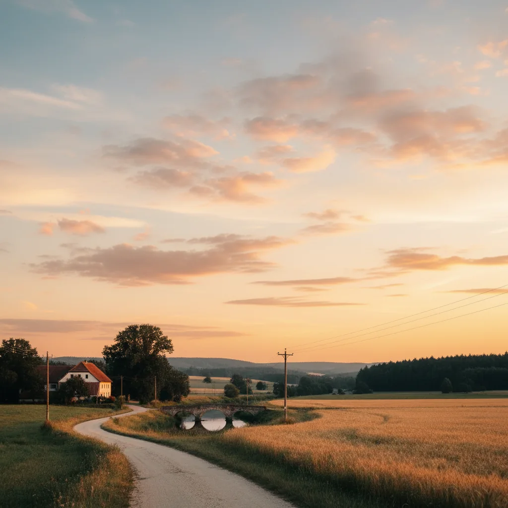 Same building with dramatic storm clouds and light rays