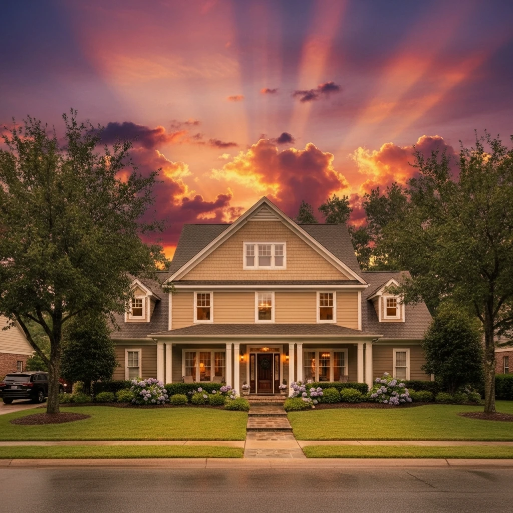 House with sunset sky