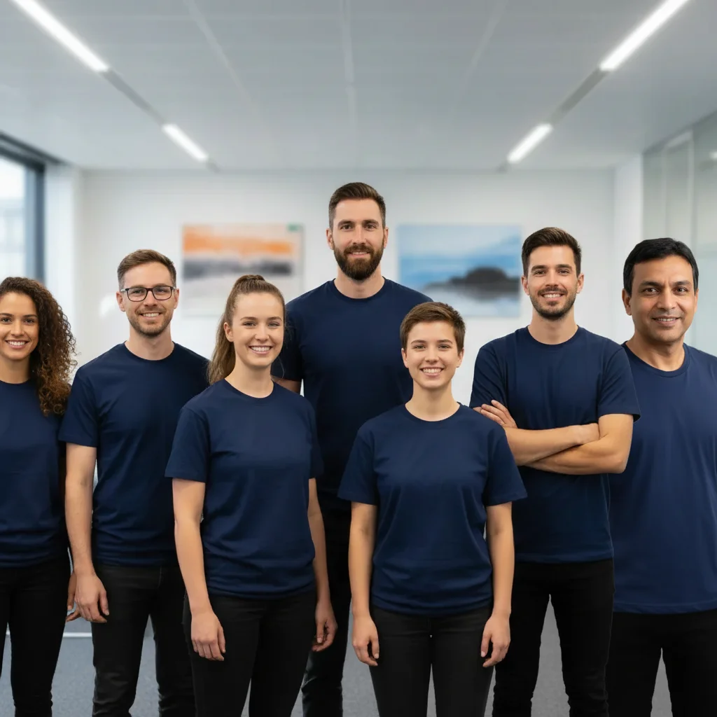 Same team photo with the missing colleague added at the right end