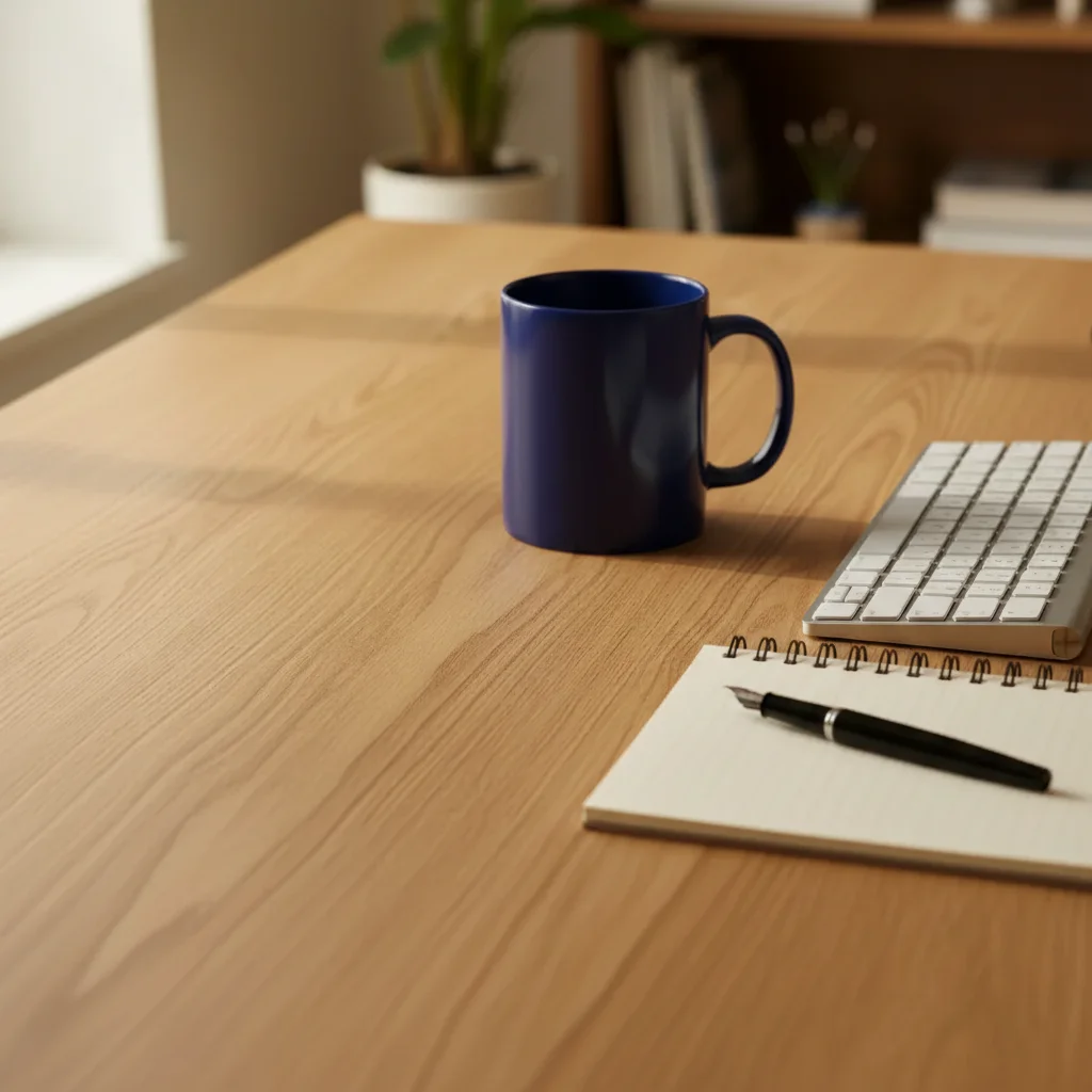 Same desk with a mug naturally added on the left side