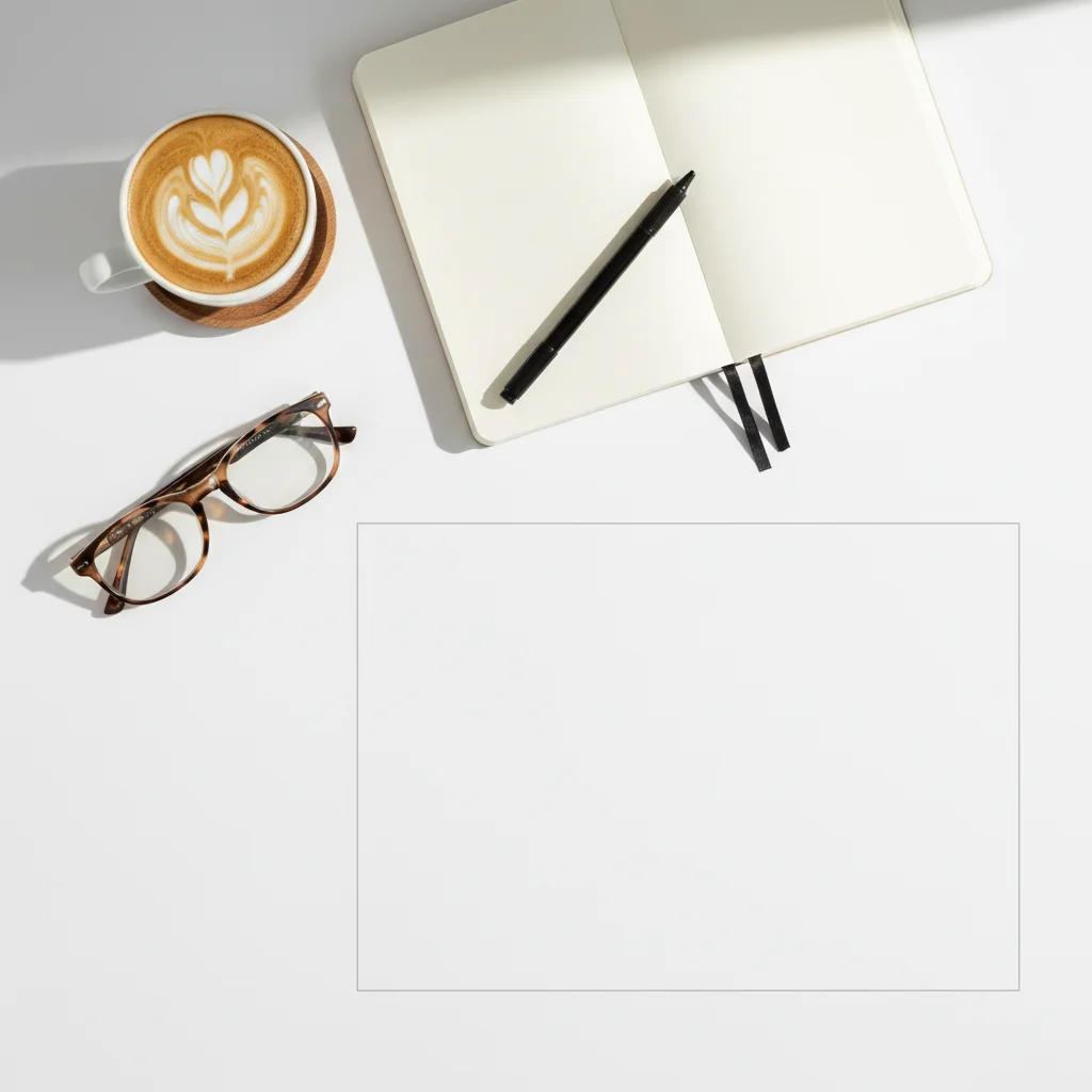 Flat lay arrangement with an empty space at the bottom right