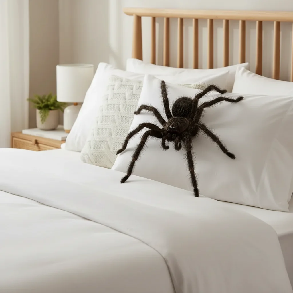 Pillow with realistic AI-generated large spider