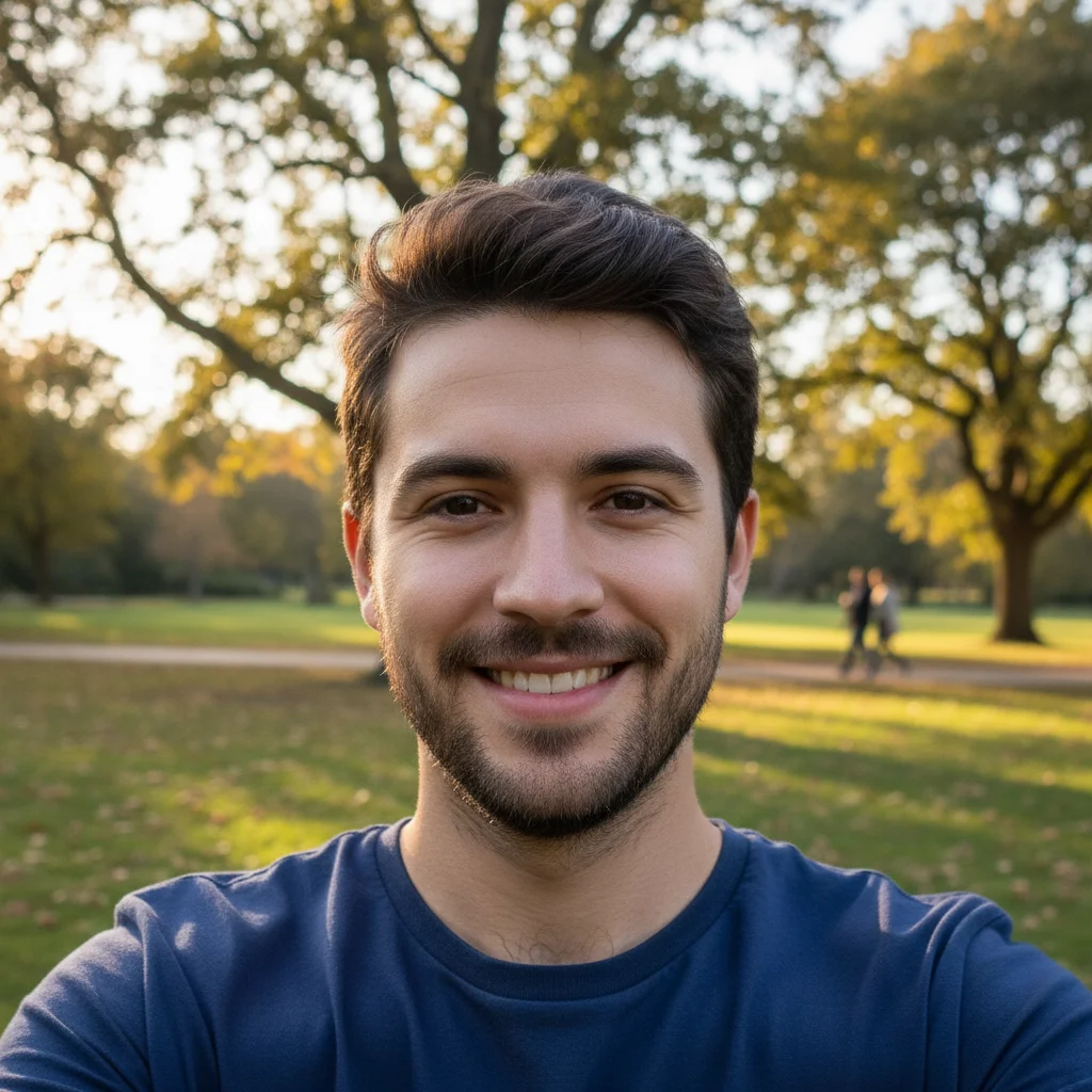 Solo portrait of a young man in a park