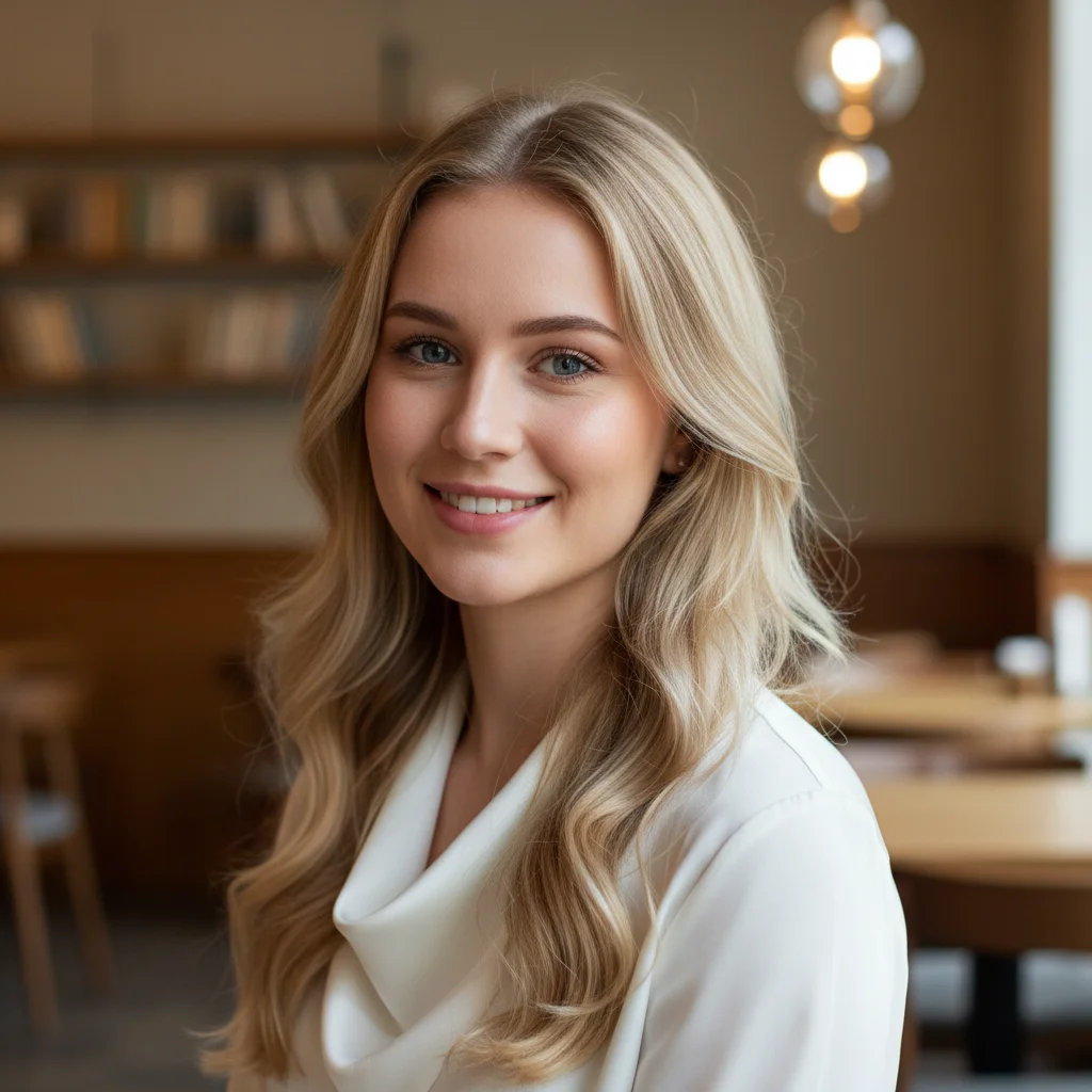 Solo portrait of a young woman at a cafe