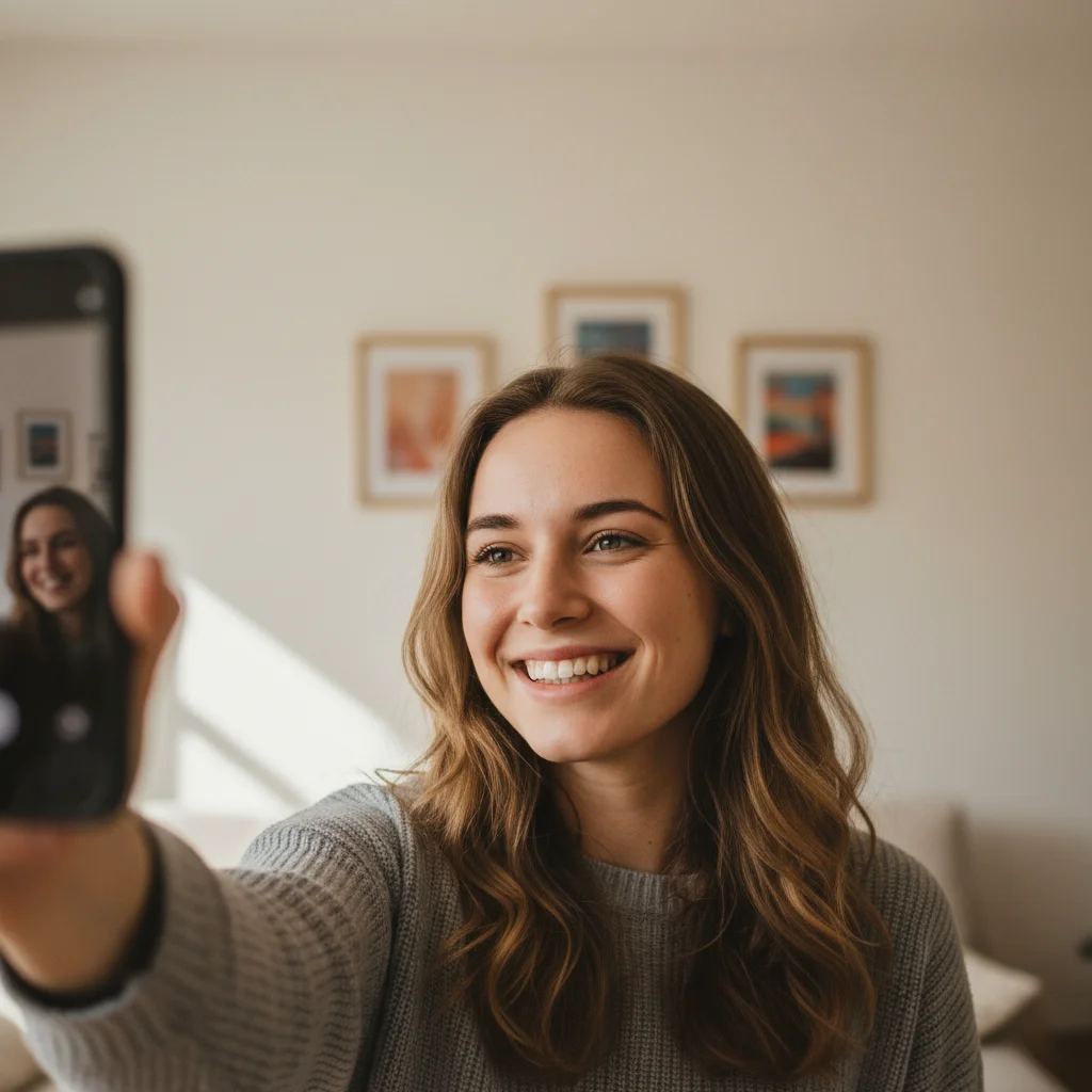 Casual selfie of a young woman at home