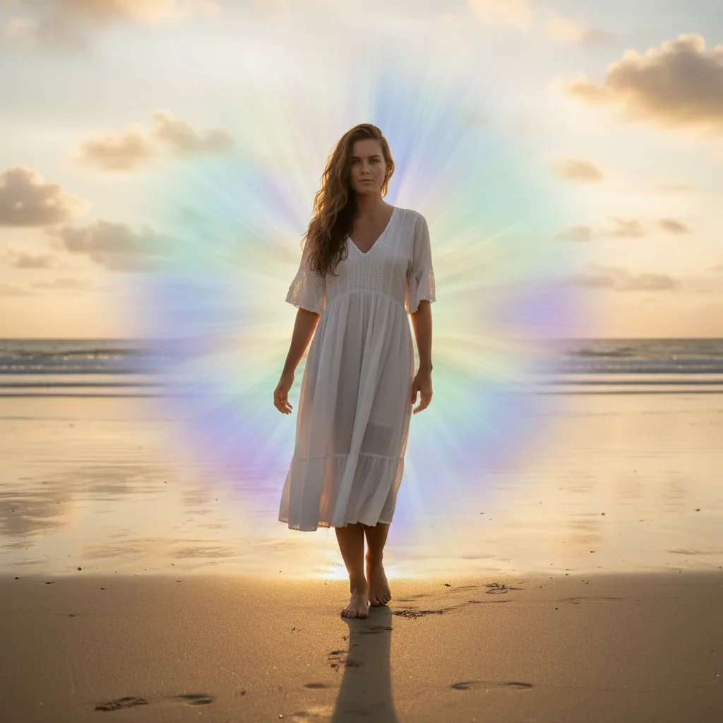 Photo after generate aura colors around person in photo with AI