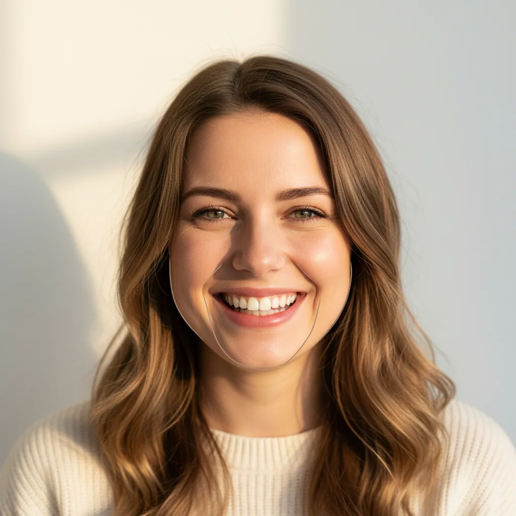 Smiling woman with green eyes and light brown hair