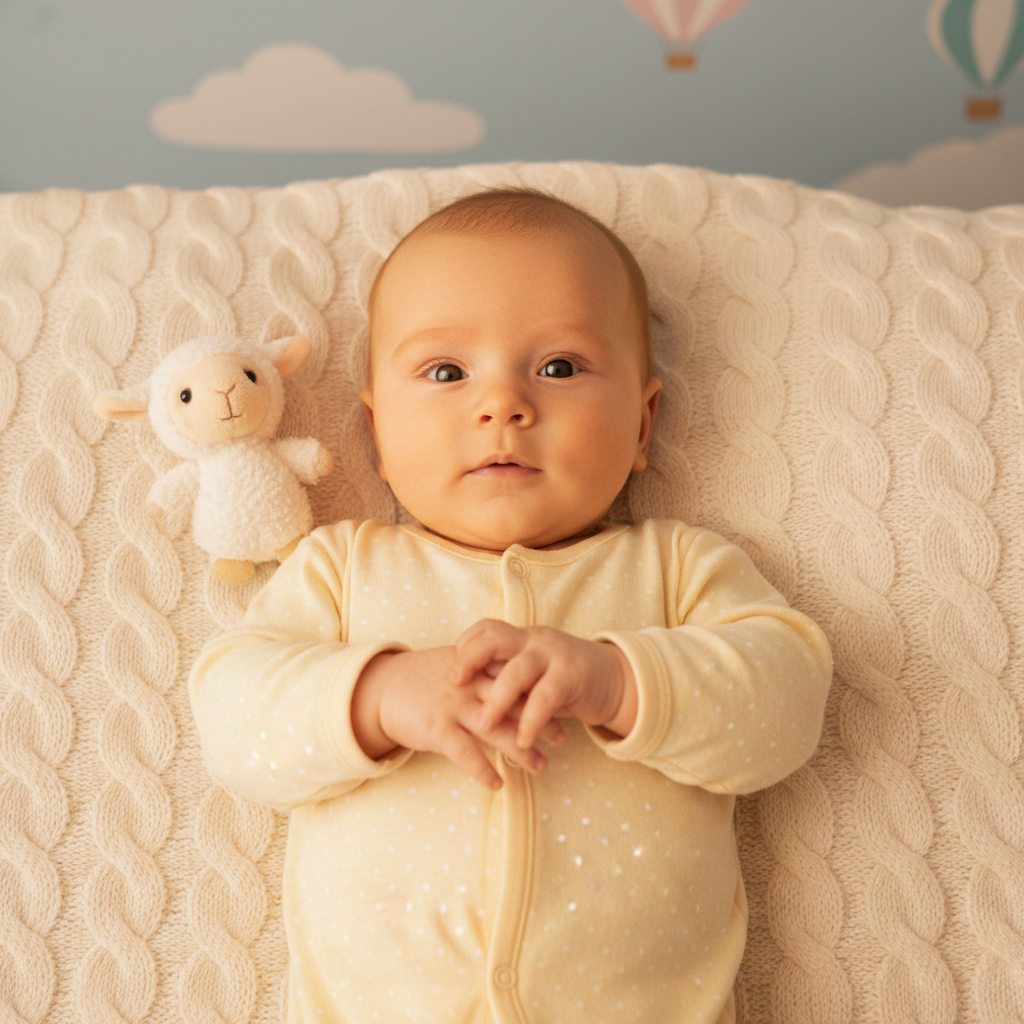 Baby photo with strong yellow color cast from tungsten lighting