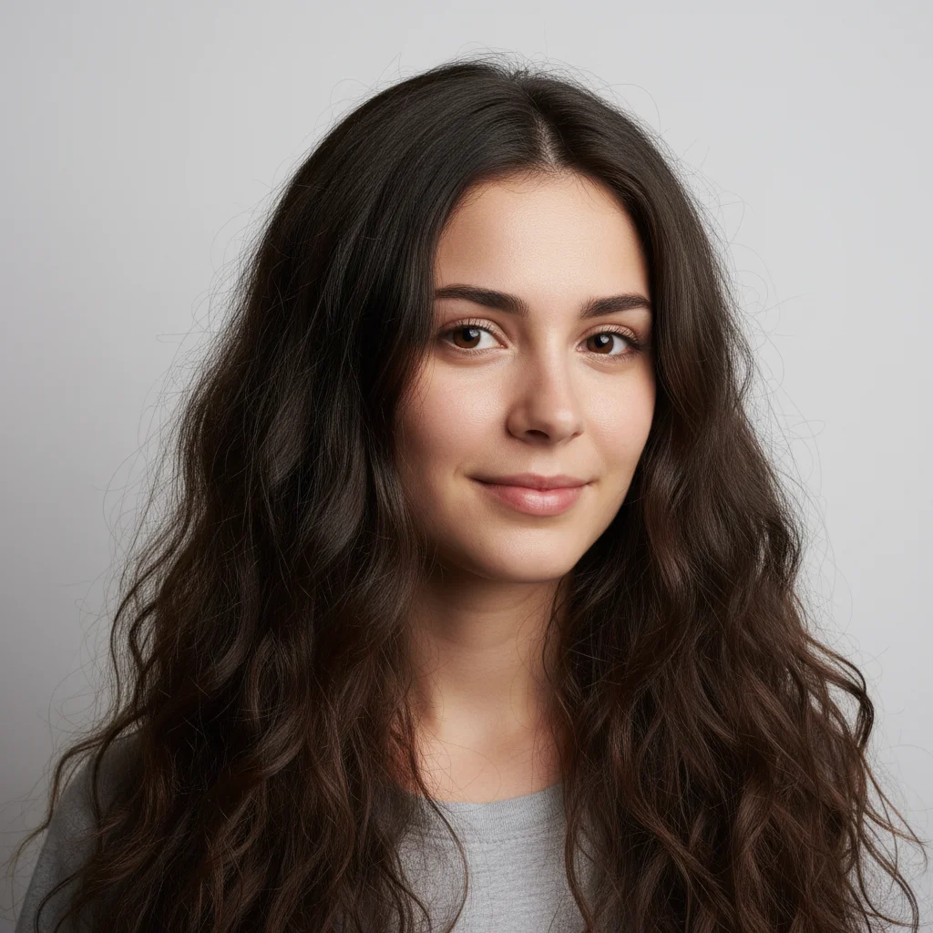 Woman with long dark wavy hair