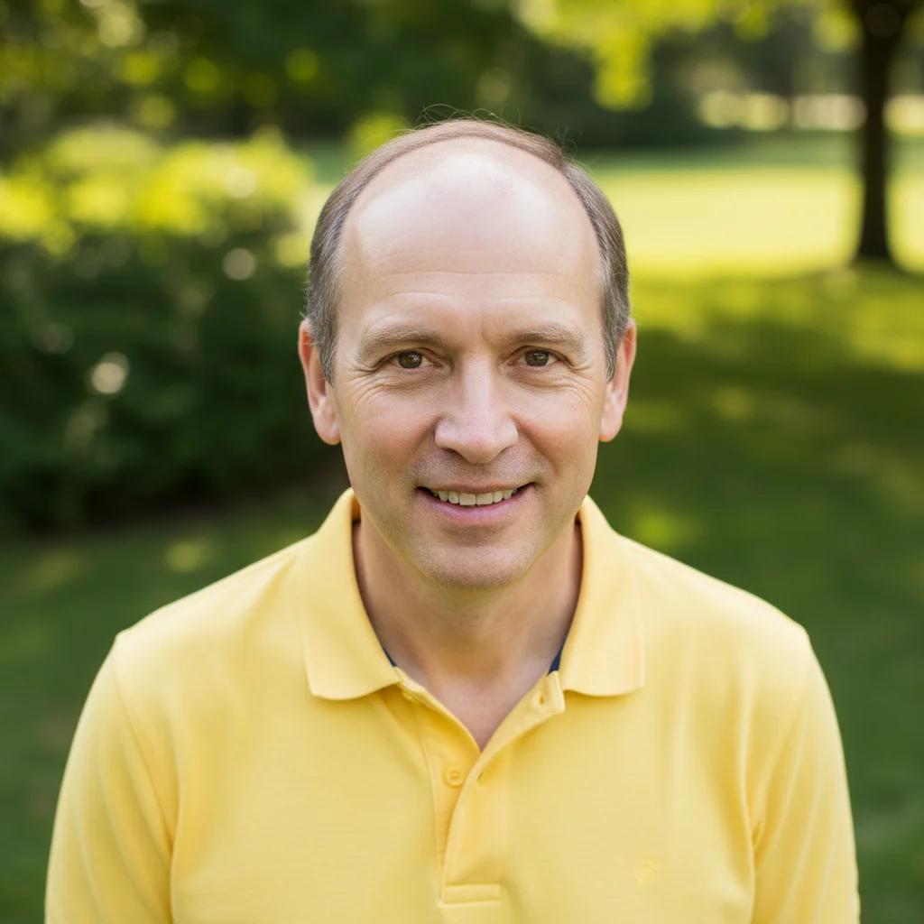 Man with visible circular bald spot at crown area