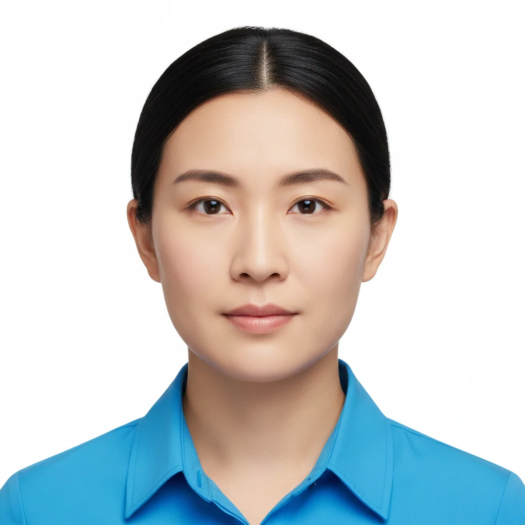 Person with no bangs, hair pulled back off forehead