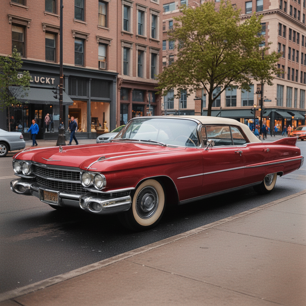 Colorized with cherry red body, chrome trim, and natural street tones