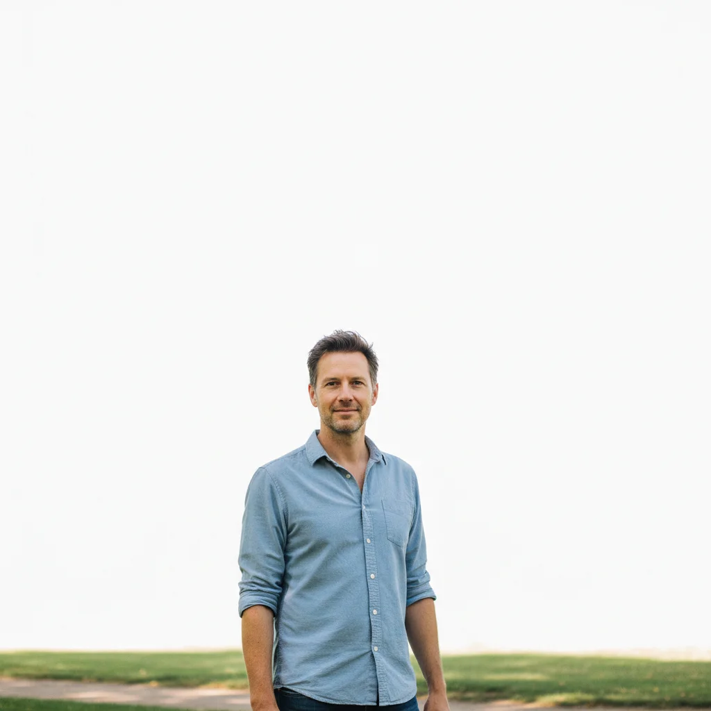 Outdoor portrait with completely blown-out white sky, no cloud detail visible