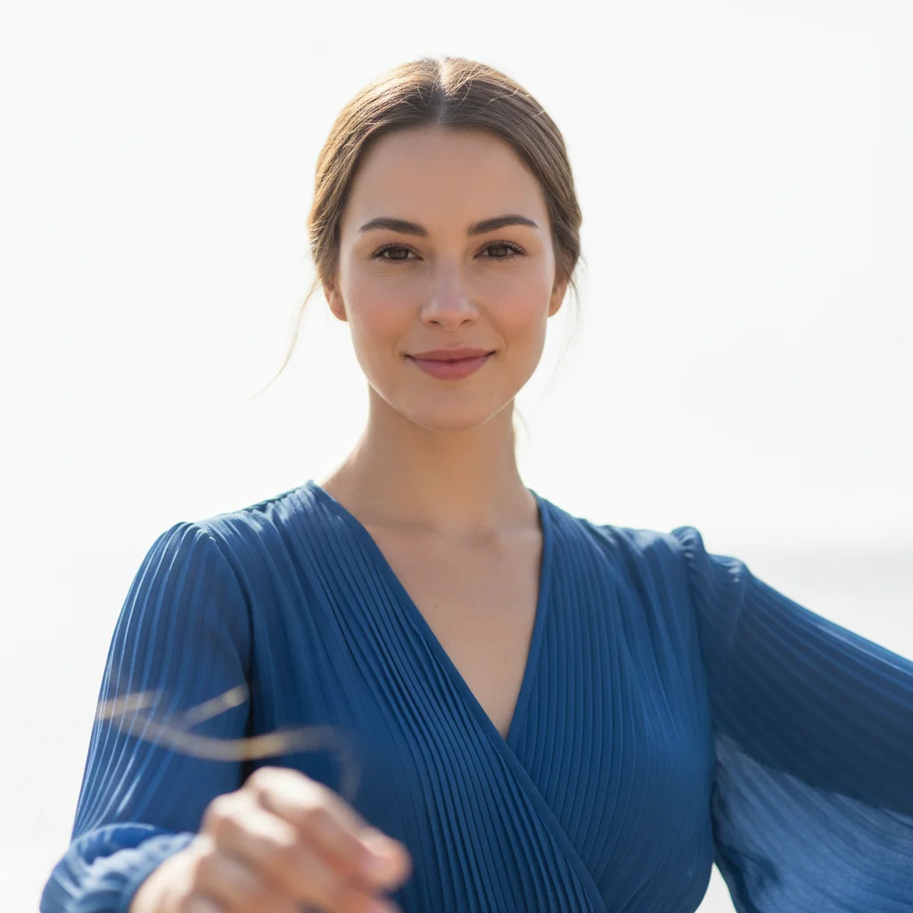 Woman with correct exposure against blown-out white background