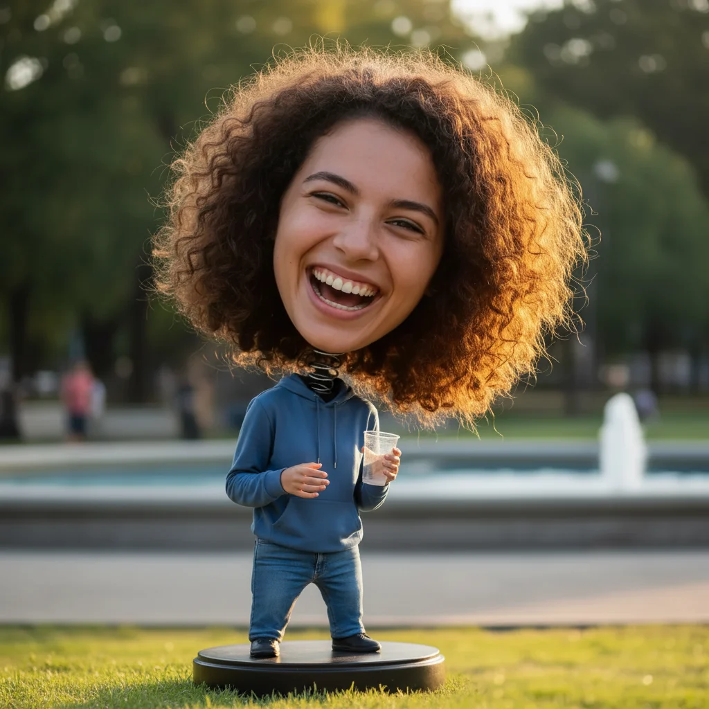 Photo after create a bobblehead prank photo with an oversized head with AI