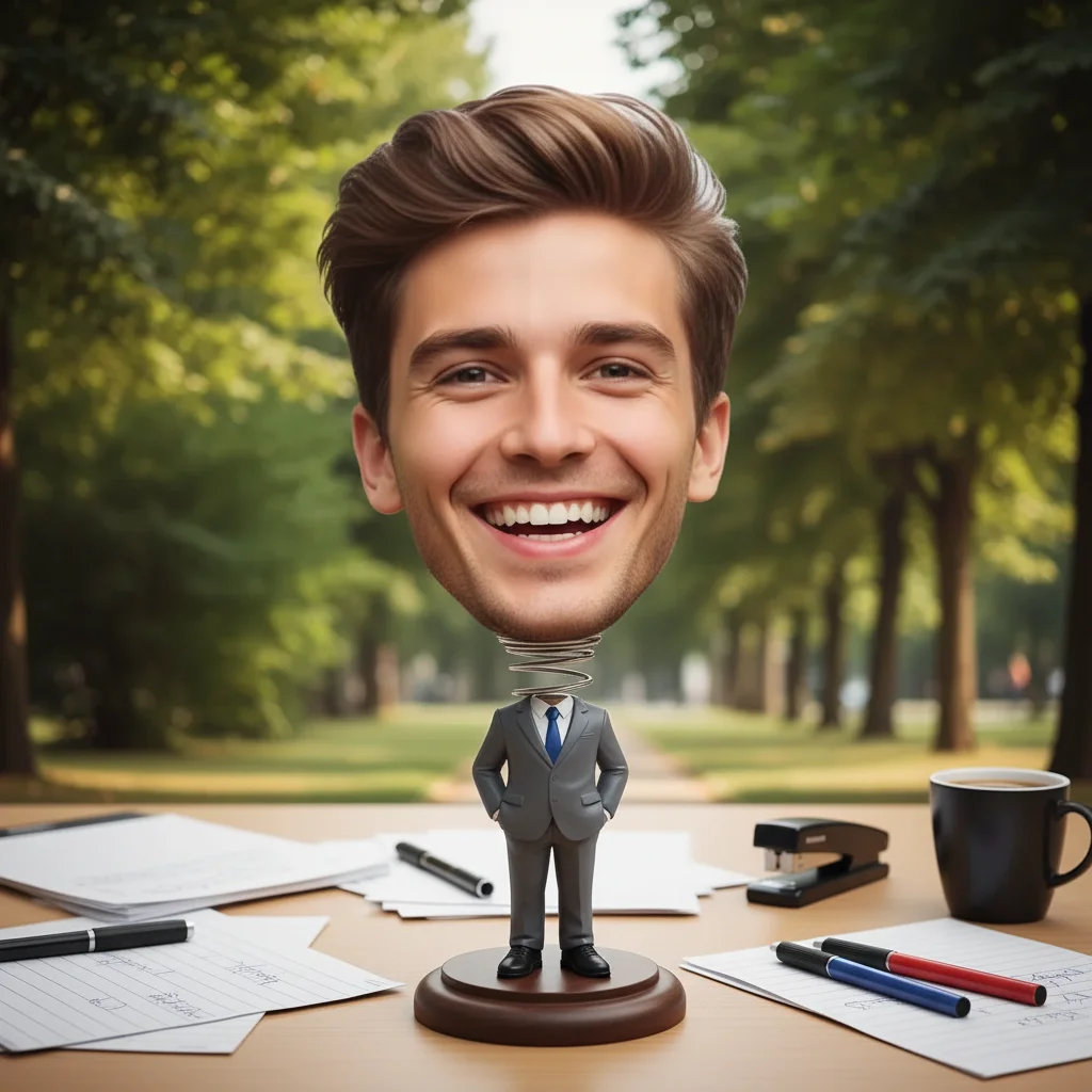 Photo after create a bobblehead prank photo with an oversized head with AI