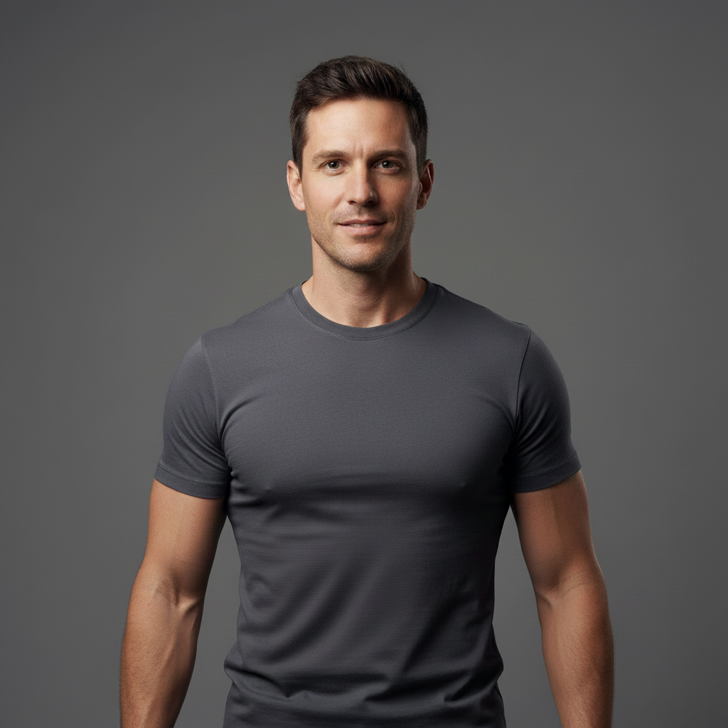 Same photo with more defined arm and core muscle tone