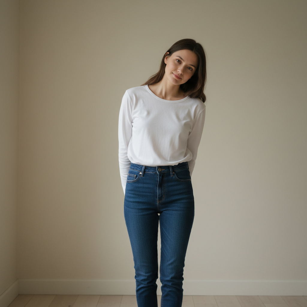 Woman with slight slouch and forward head posture