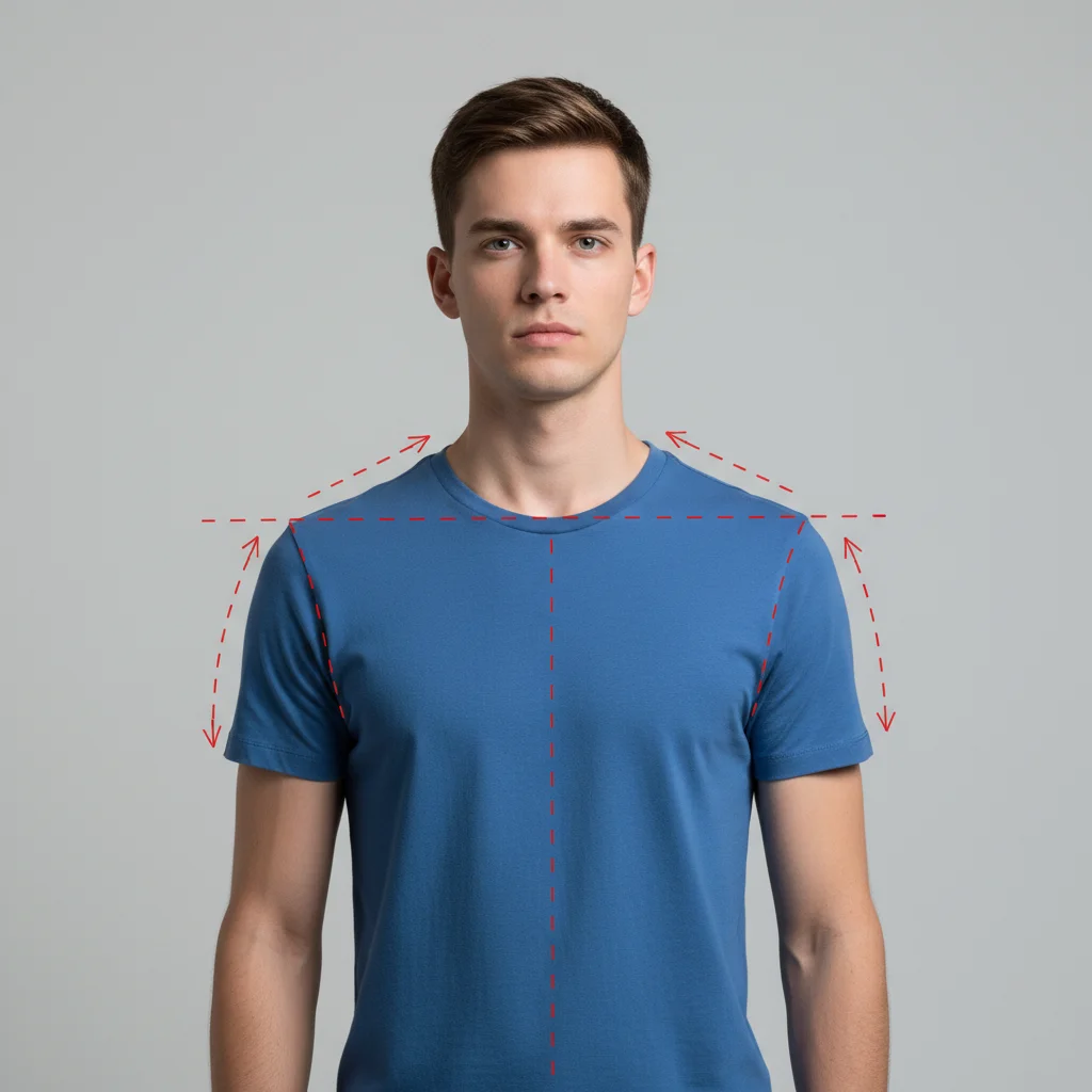 Man in blue t-shirt with natural shoulder width