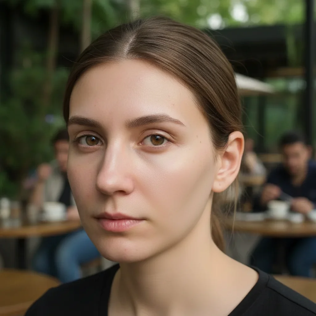 Same face with eye bruising removed, natural appearance restored