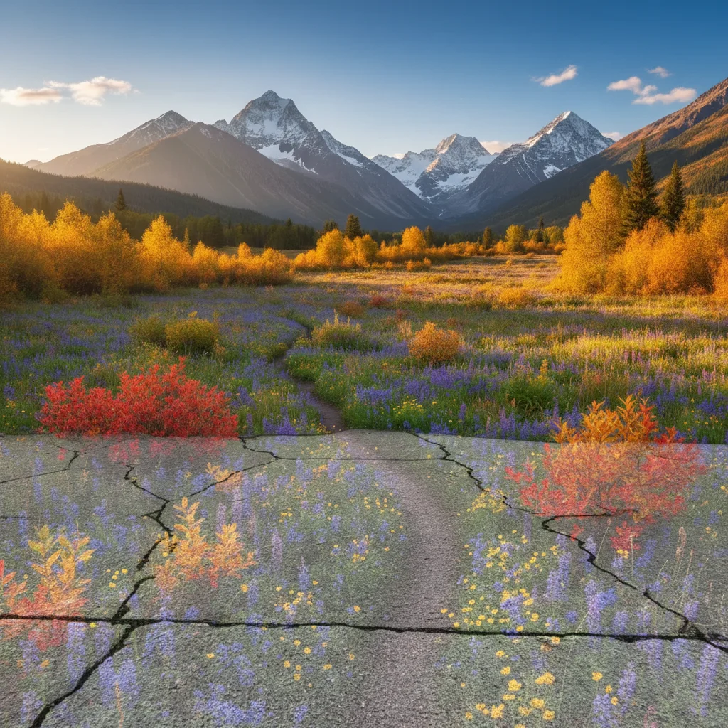 Landscape transformed into colorful sidewalk chalk art