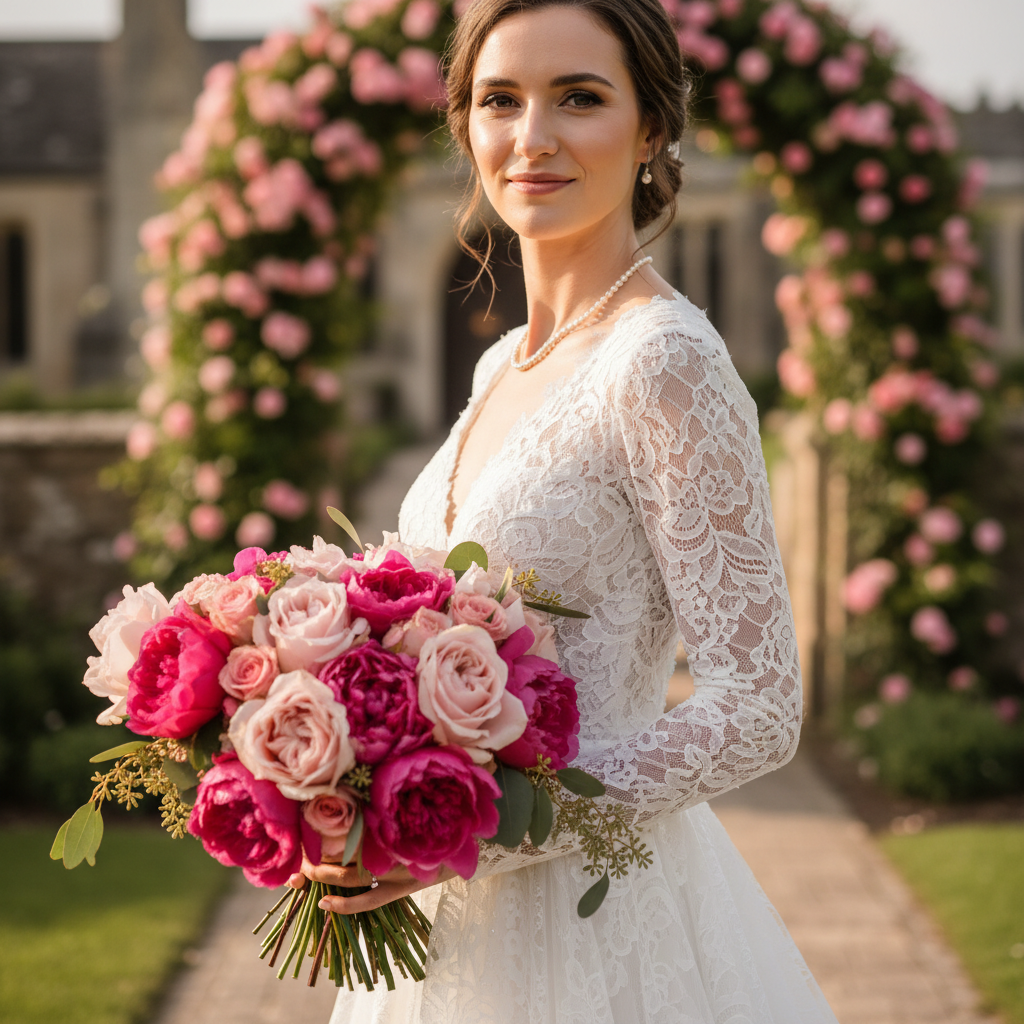 Bride with original facial proportions in wedding photo