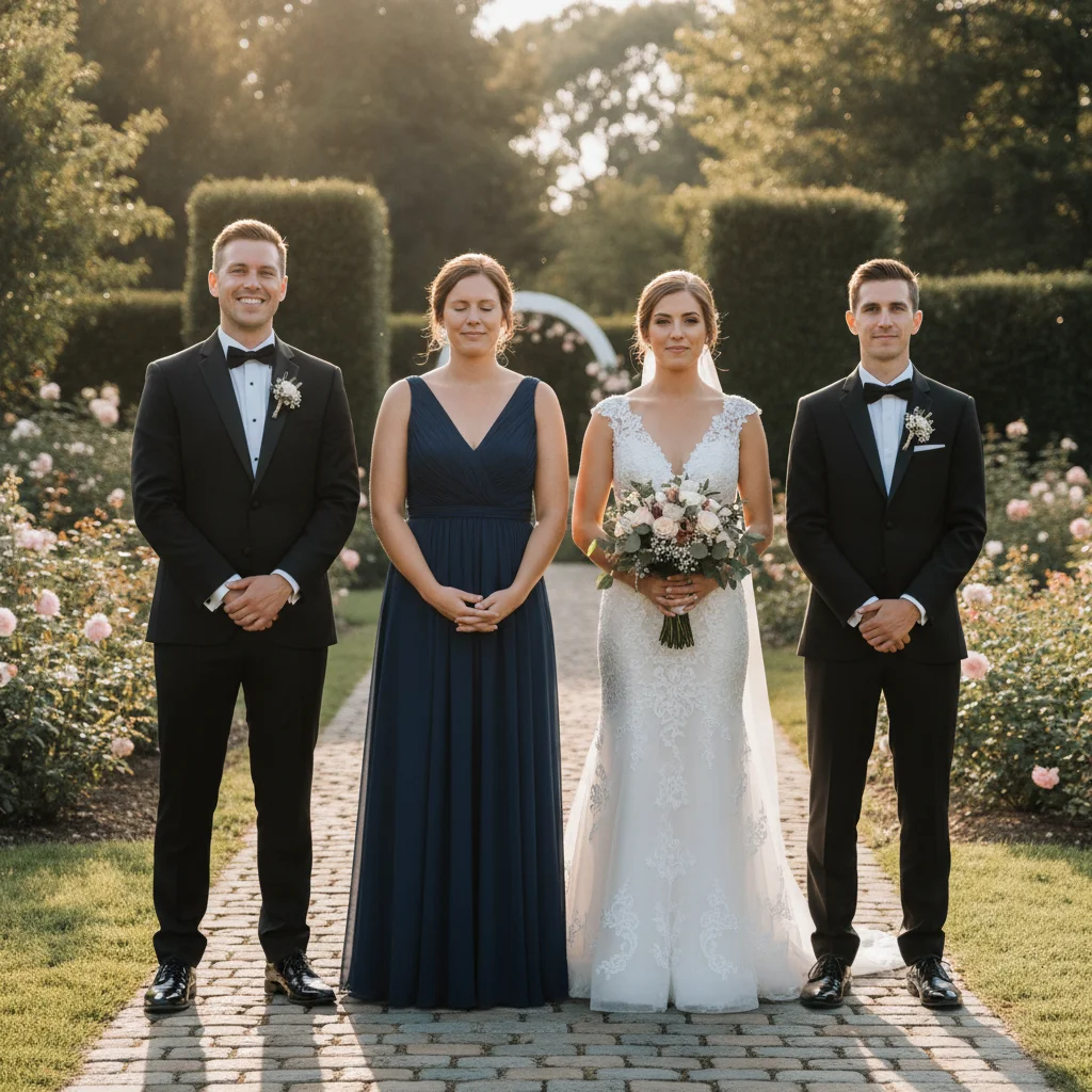Wedding ceremony photo with one bridesmaid's eyes completely closed mid-blink