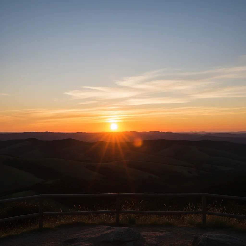 Sunset landscape with clear upper sky
