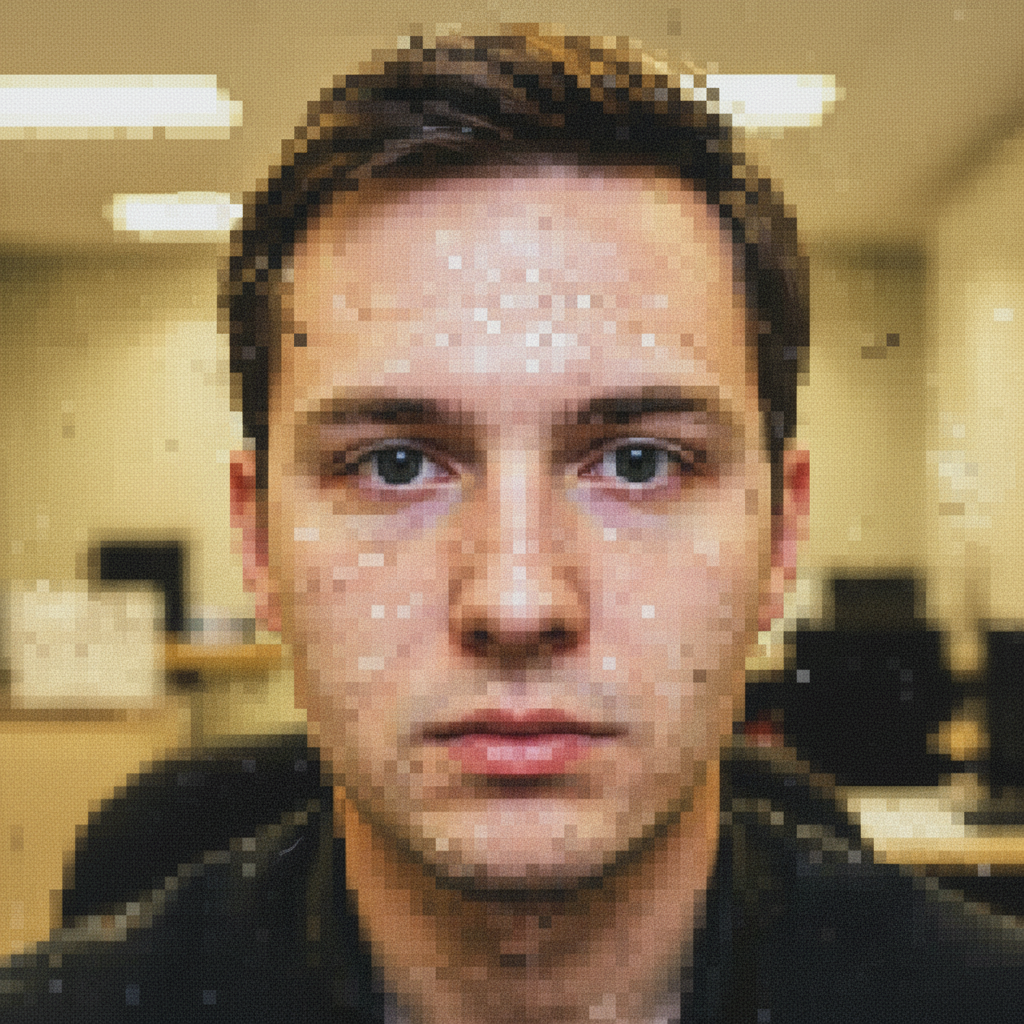 Portrait with compression artifacts on skin