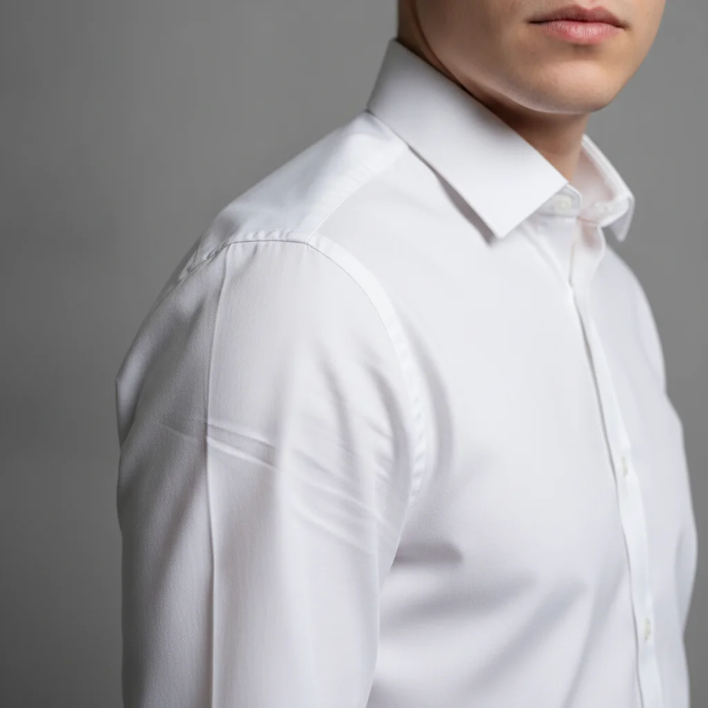 Portrait with a visible diagonal crease across the shirt sleeve