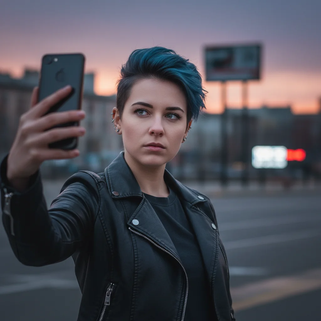 Original photo before transform selfie into a cyberpunk warrior with neon and tech gear