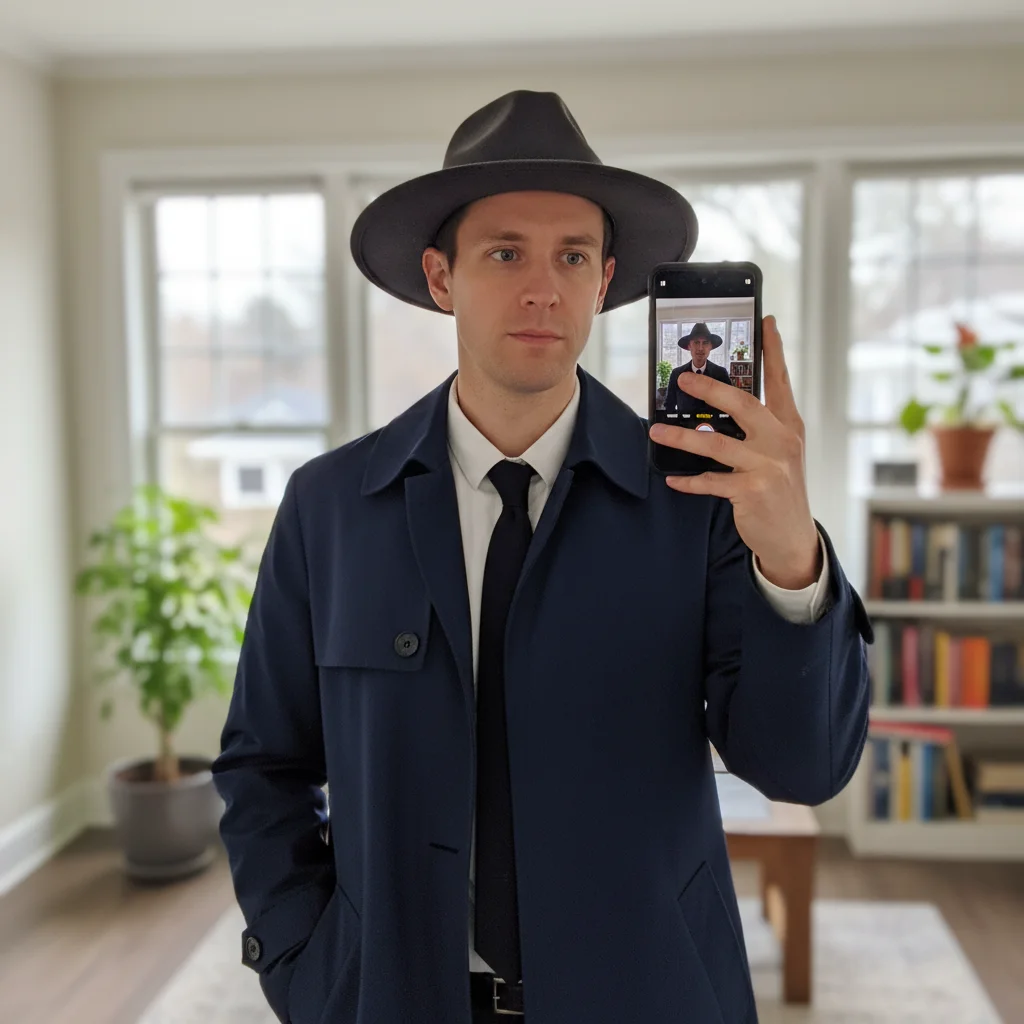 Original photo before transform selfie into a film noir detective scene