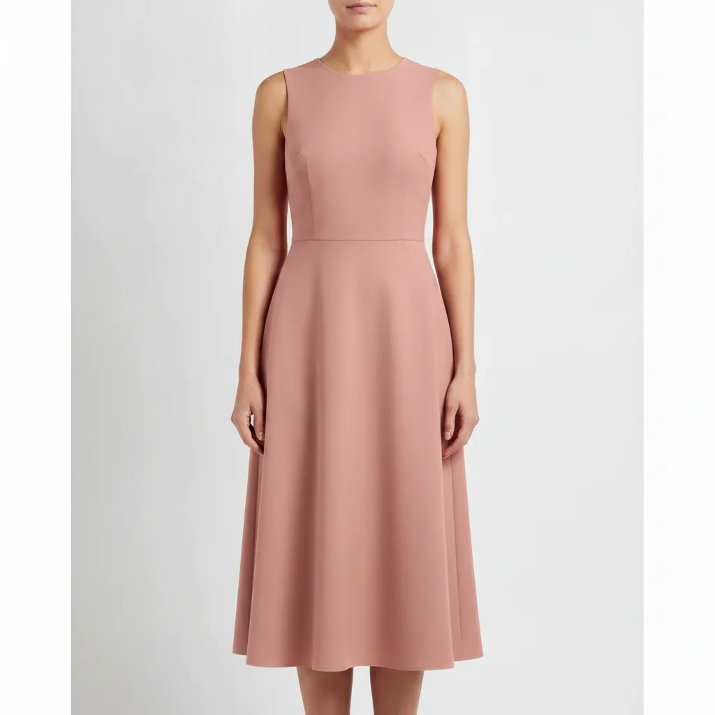 Same model in dusty rose with identical silhouette and drape