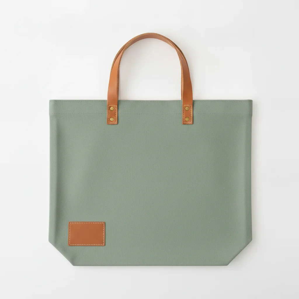 Same tote bag in dusty sage green with all hardware and stitching details preserved