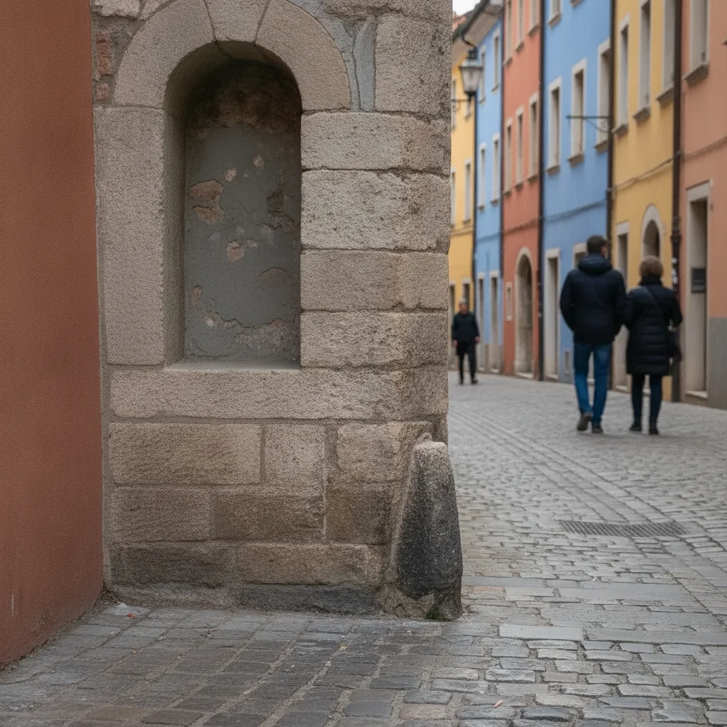 Same street photo with the trash can removed and clean cobblestone showing