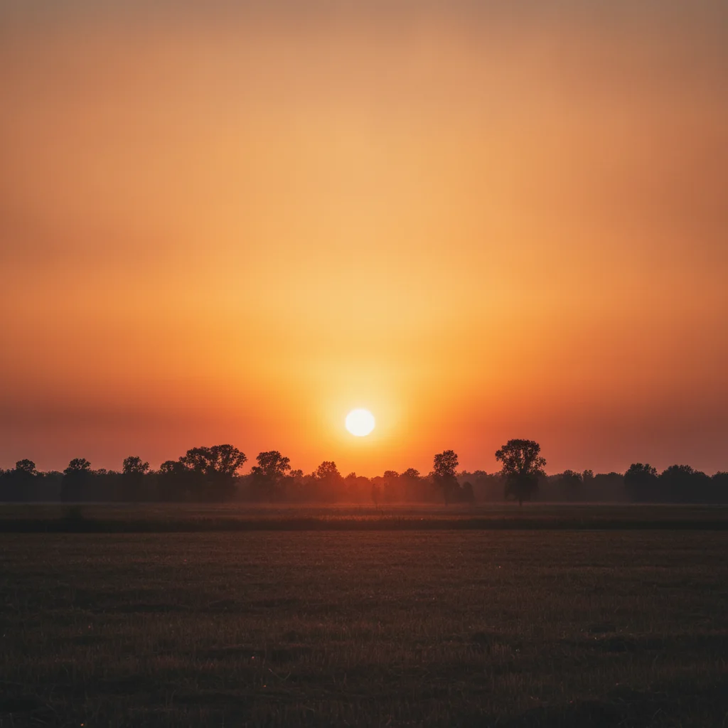 Same sunset landscape with power lines removed and clean sky