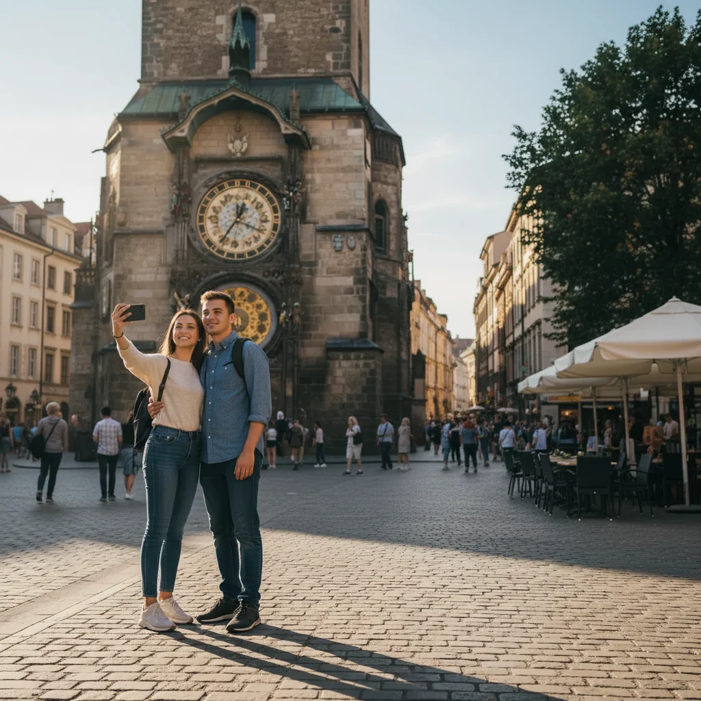 Same couple with warm golden ambient lighting and natural face shadows