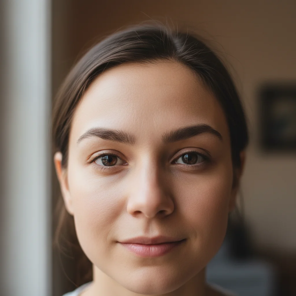 Portrait with asymmetric eyebrows before correction