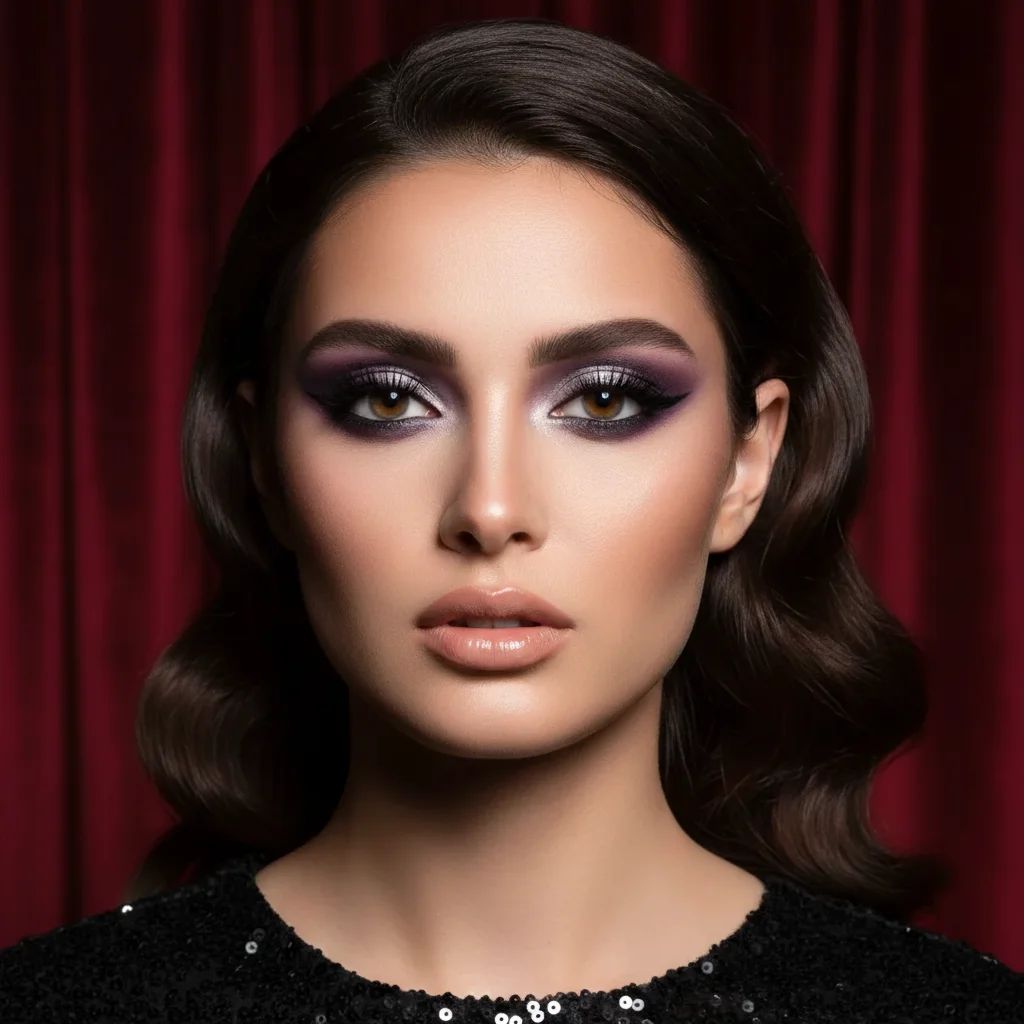 Enhanced portrait with voluminous lashes matching the glamorous look