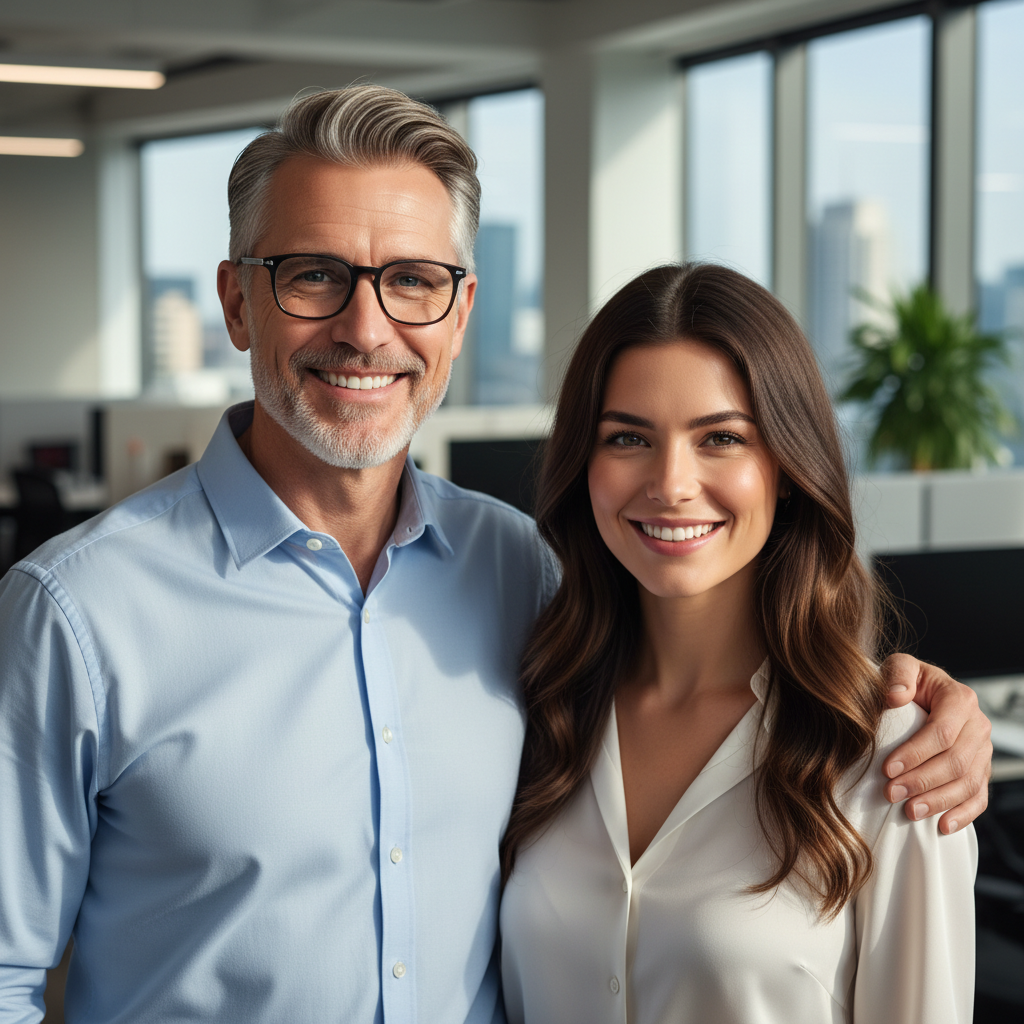 Couple selfie with man in glasses and woman with red lipstick