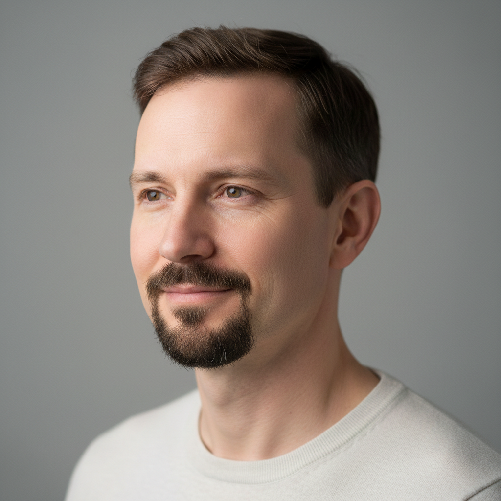 Same man with goatee covering chin and connected to mustache