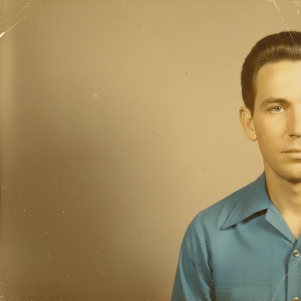 Yellowed vintage portrait with strong sepia cast and faded unnatural skin tones