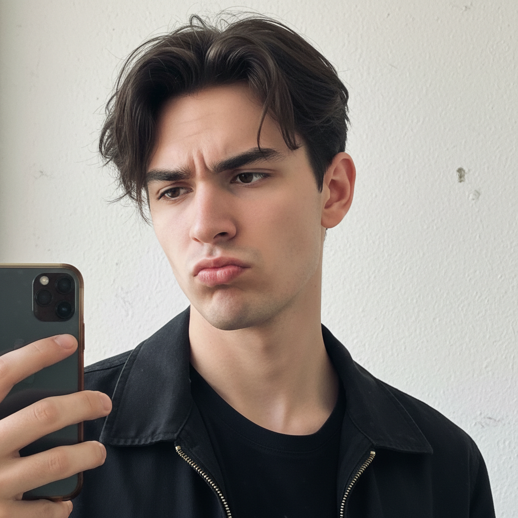 Casual selfie with plain wall background