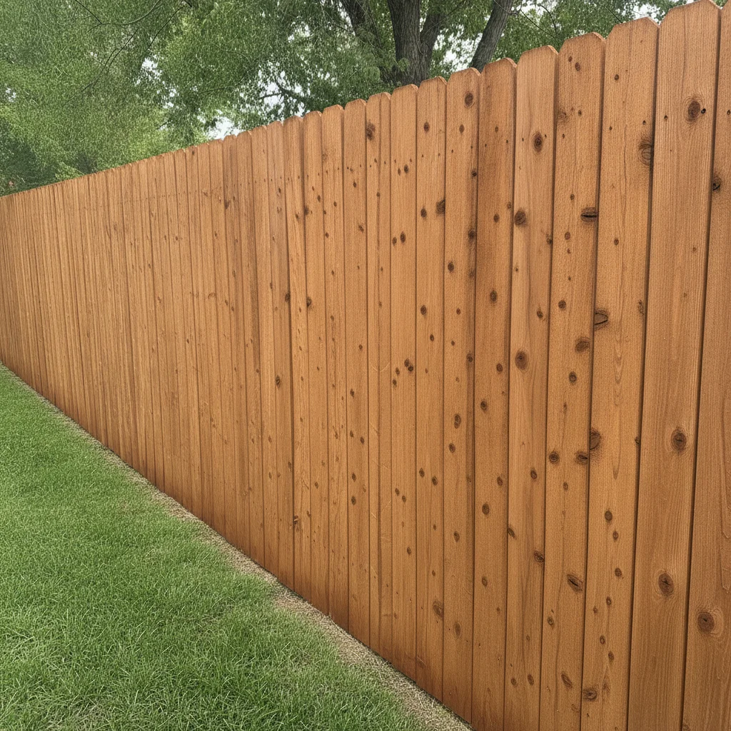 Same fence with warm cedar semi-transparent stain, wood grain visible